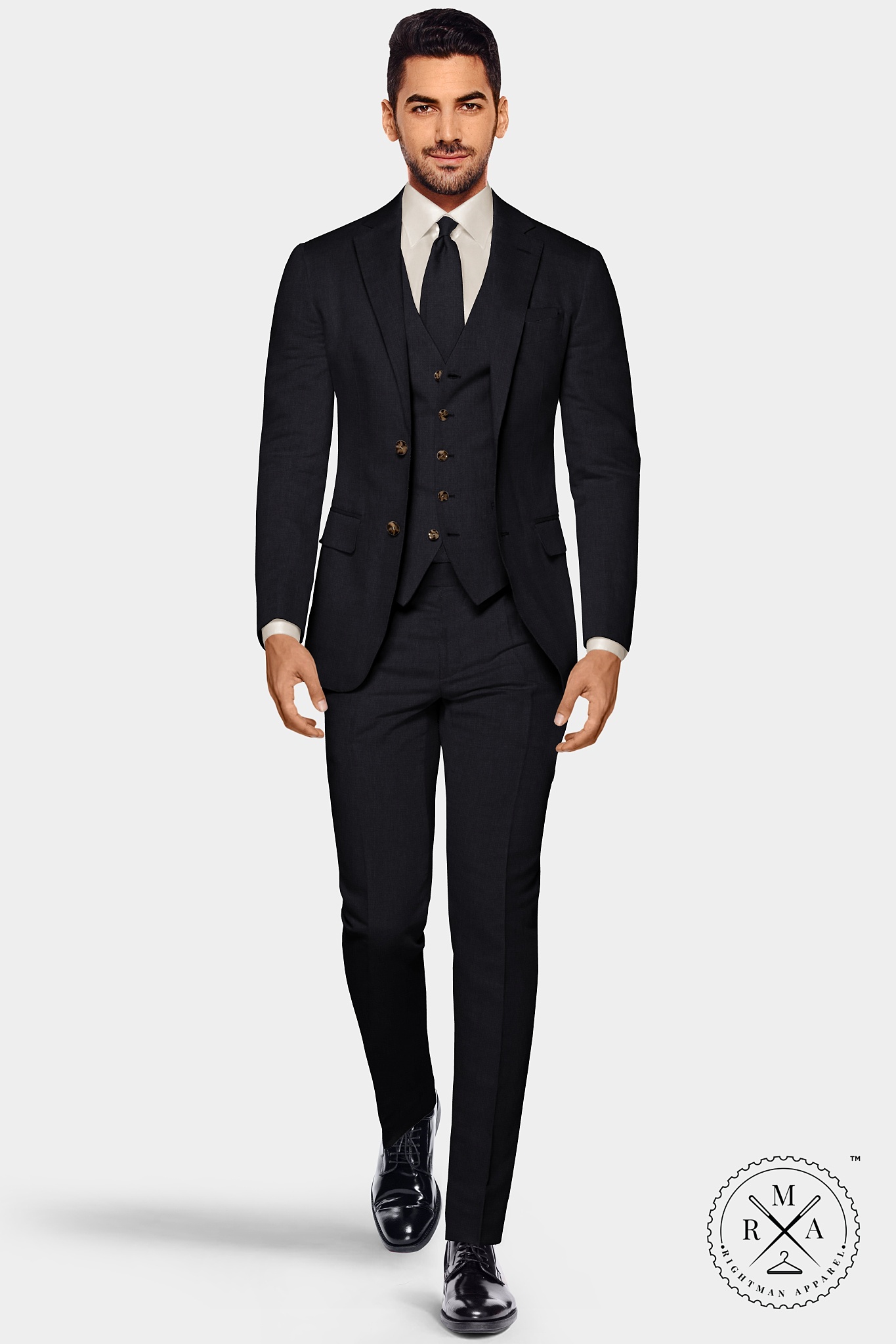 Black Stretch Three Piece Suit SU252